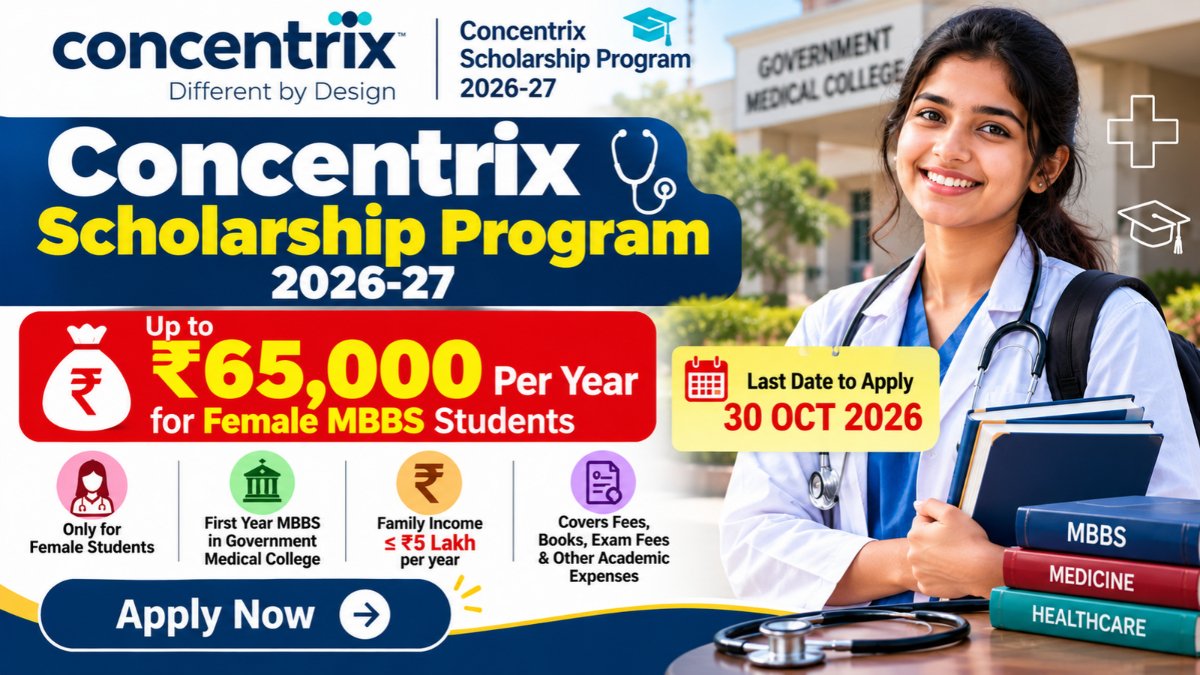Latest Government Jobs & Recruitment Notifications 2 Concentrix Scholarship Program 2026-27 for eligible first-year female MBBS students