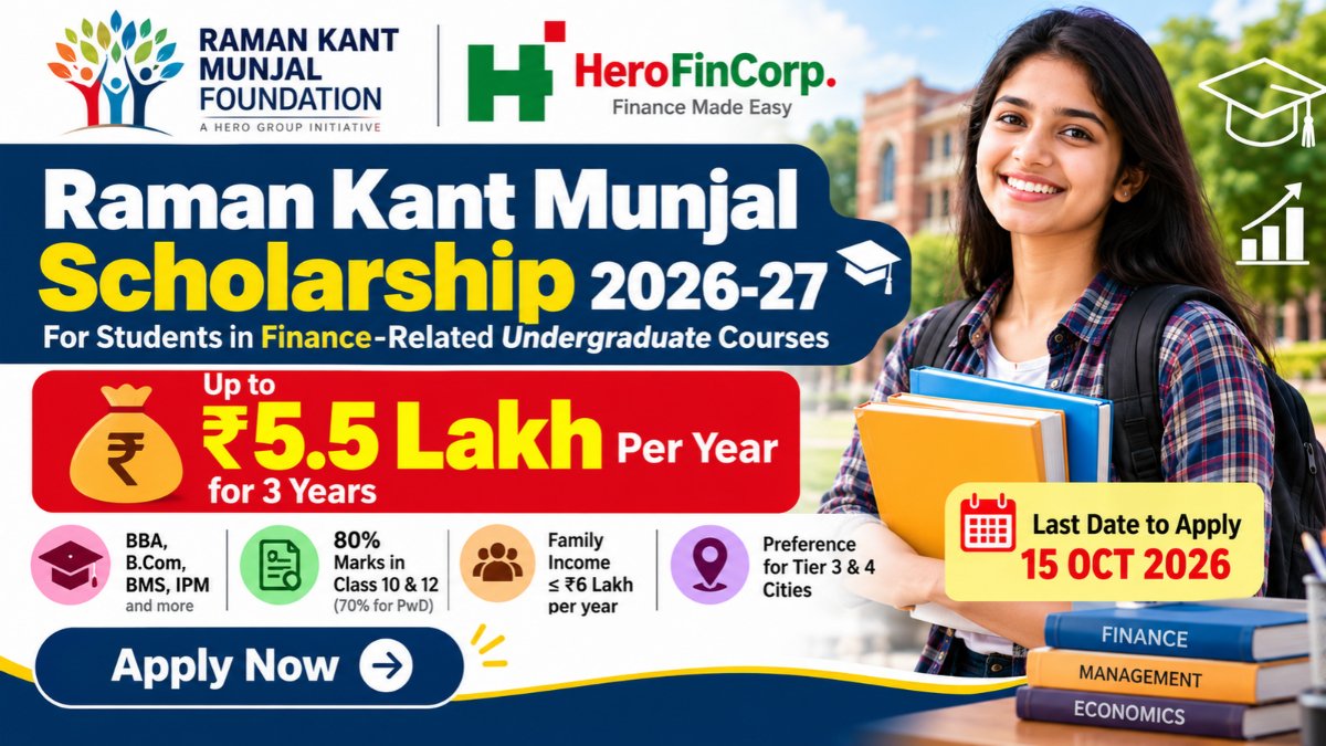 Latest Government Jobs & Recruitment Notifications 10 Raman Kant Munjal Scholarship 2026-27 offering financial assistance to eligible students